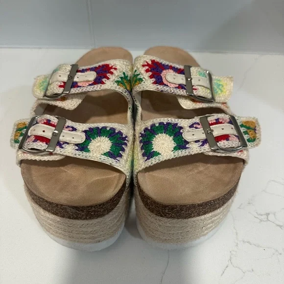 New Dirty Laundry Plays Crochet Platform Sandal Size 8 multi-color Espadrilles - Picture 3 of 11